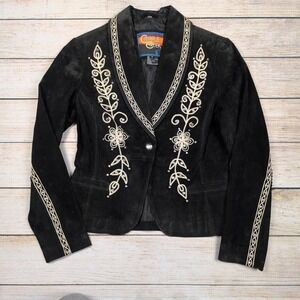 VTG Cripple Creek Jacket Black Suede Rhinestone‎ Western Cowboy Womens M Boho